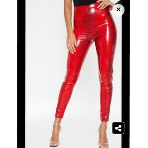 Red Snake Print Vinyl Leggings